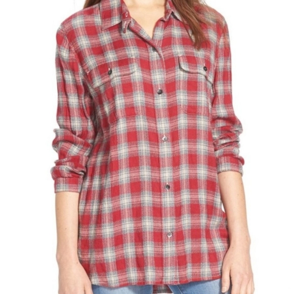 Madwell High Low Plaid Flannel Button Up - Picture 13 of 13